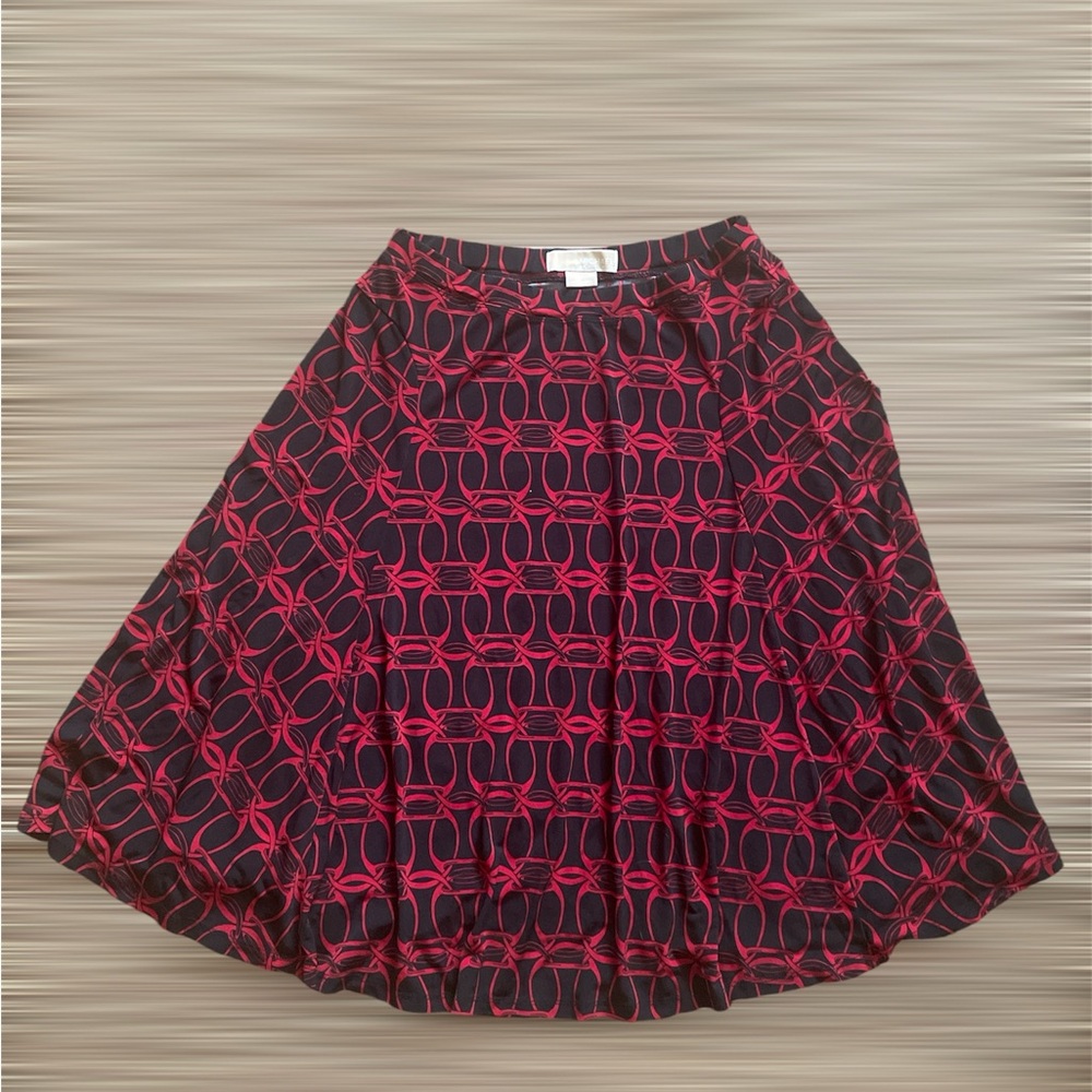 Michael Kors Red/Black Print Flare Skirt size Small